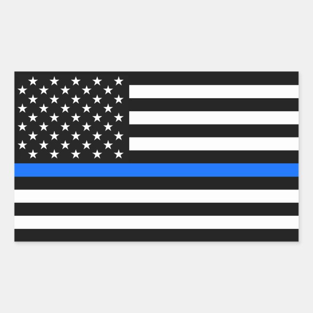 "THIN BLUE LINE on FLAG" Rectangular Sticker (Front)