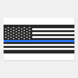 "THIN BLUE LINE on FLAG" Rectangular Sticker