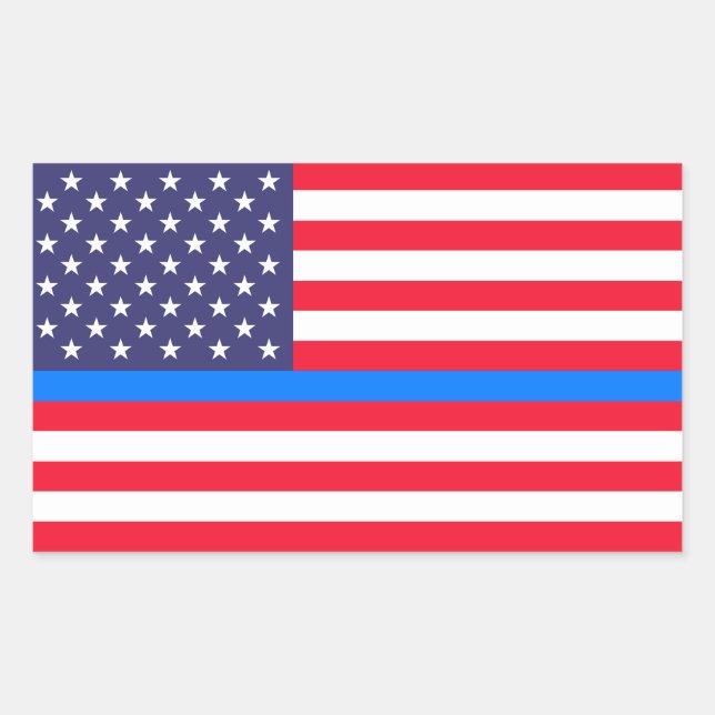 "THIN BLUE LINE on FLAG" Rectangular Sticker (Front)