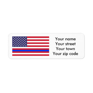 "THIN BLUE LINE on FLAG" Return Address Label