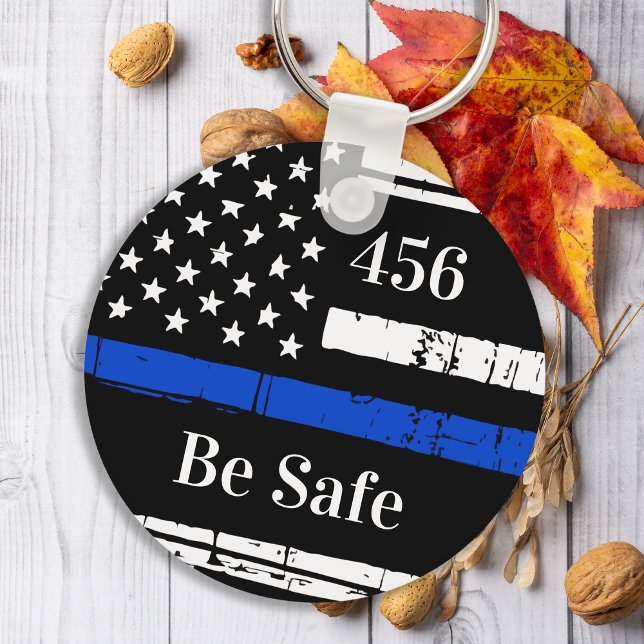 Thin Blue Line Personalised Badge Number Police Key Ring (Creator Uploaded)