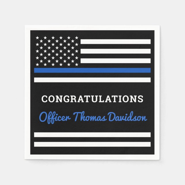 Thin Blue Line Personalised Police Graduation Napkin (Front)