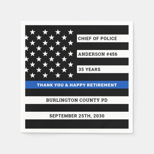 Thin Blue Line Personalised Police Retirement Napkin (Front)
