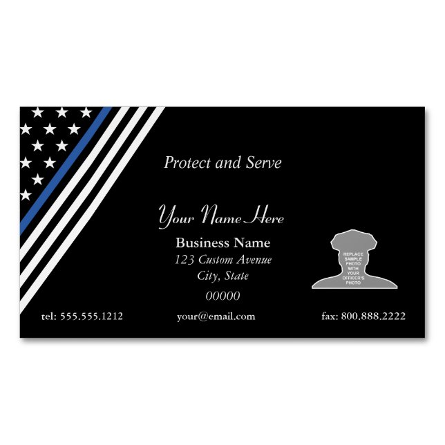 Thin Blue Line Photo Business Card Magnet (Front)