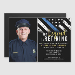 Thin Blue Line Photo Police Retirement Party Magnetic Invitation
