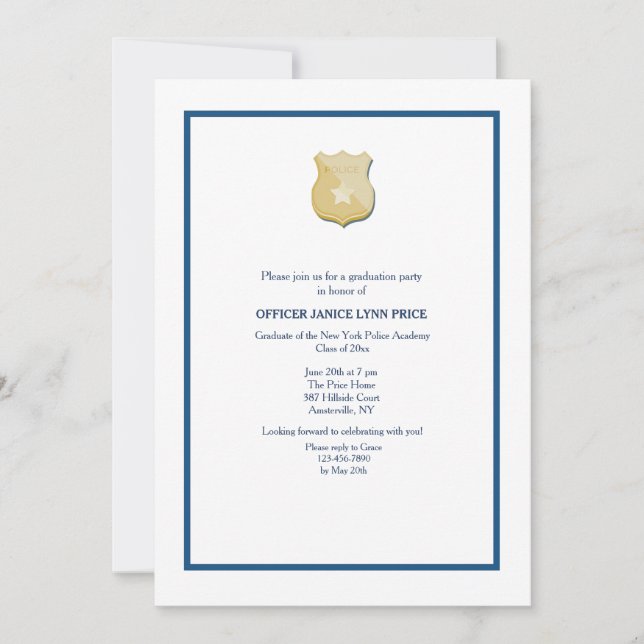 Thin Blue Line Police Academy Graduation Party Invitation (Front)