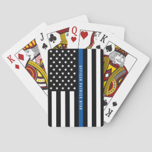 Thin Blue Line Police American Flag Monogram Name Playing Cards