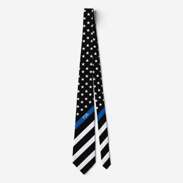 Thin Blue Line Police American Flag Monogram Tie (Front)