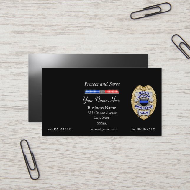 Thin Blue Line Police Badge and Light Bar Business Card (Front/Back In Situ)