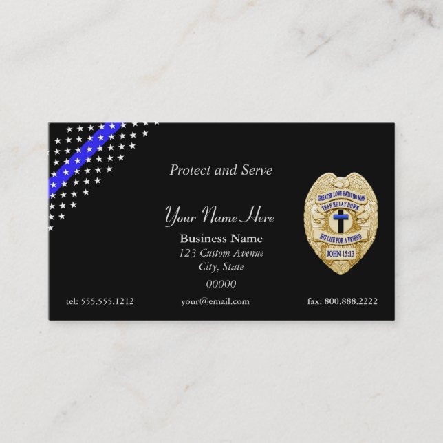 Thin Blue Line Police Chaplain Badge Business Card (Front)