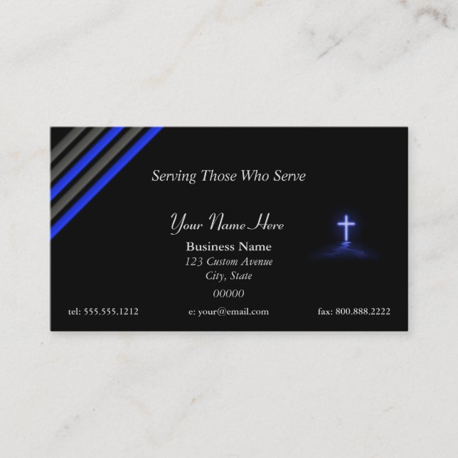 Thin Blue Line Police Chaplain Cross Business Card (Front)