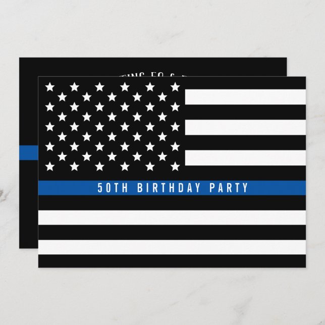 Thin Blue Line Police Flag Birthday Party Invitation (Front/Back)