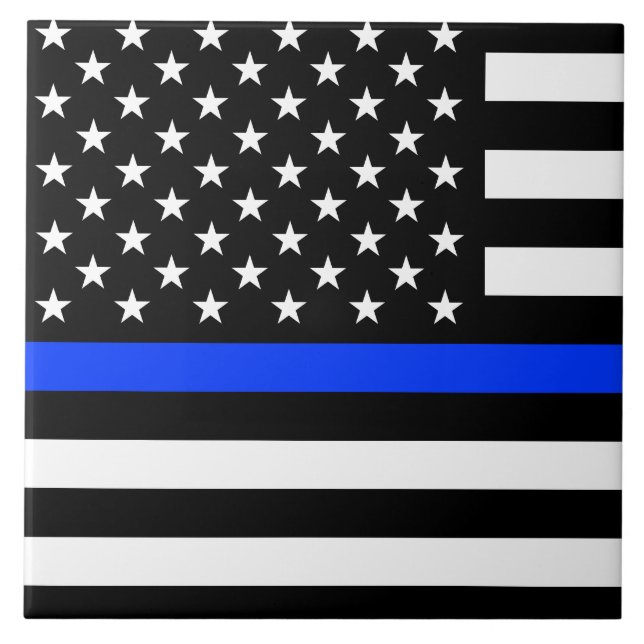 Thin Blue Line Police Flag Ceramic Tile (Front)