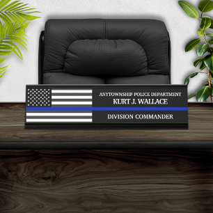 Thin Blue Line Police Flag Desk Name Plate
