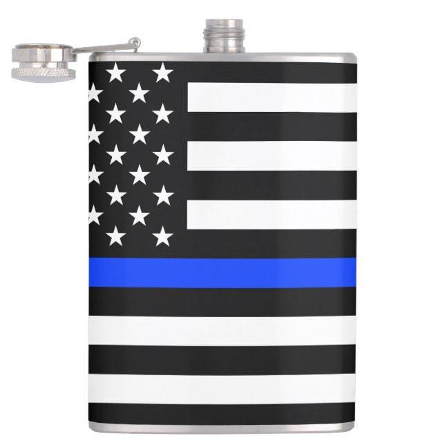 Thin Blue Line Police Flag Hip Flask (Opened)