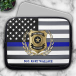 Thin Blue Line Police Flag Laptop Sleeve<br><div class="desc">Personalise laptop sleeve featuring the classic black and white police flag with the thin blue line. Edit the name of your city and officer's name and title,  for a one of a kind gift for your favourite law enforcement professional.</div>