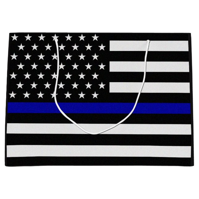 Thin Blue Line Police Flag Large Gift Bag (Front)