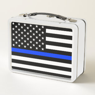 Thin Blue Line Police Flag Metal Lunch Box