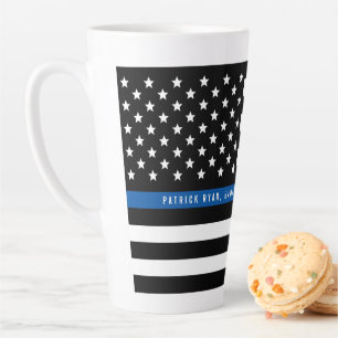 Thin Blue Line Police Flag Monogram Large Latte Mug