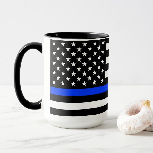 Thin Blue Line Police Flag Mug (With Donut)