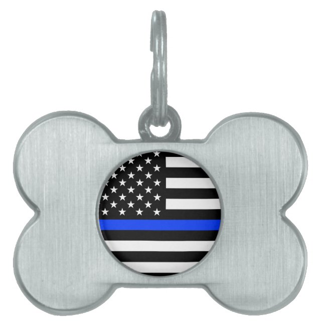 Thin Blue Line Police Flag Pet ID Tag (Front)