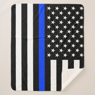 Thin Blue Line Police Flag Sherpa Blanket