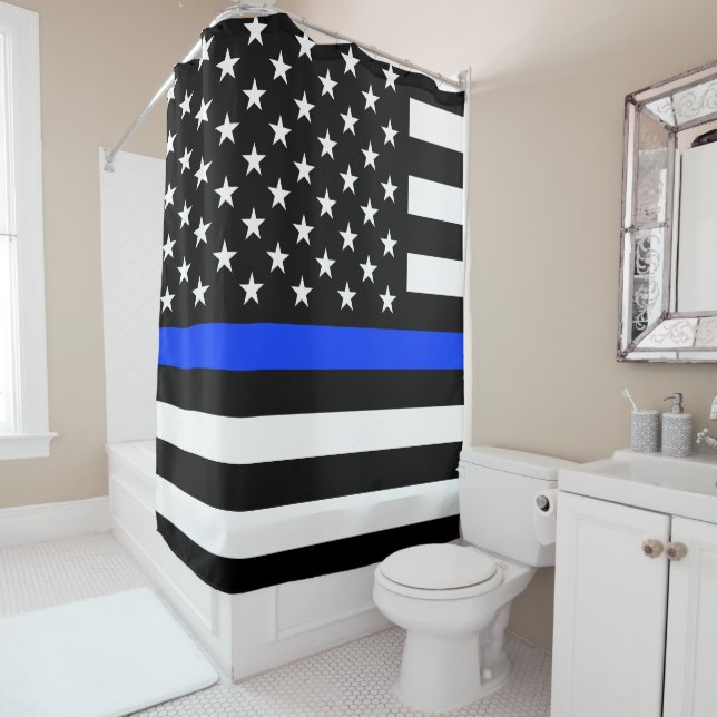 Thin Blue Line Police Flag Shower Curtain (In Situ)