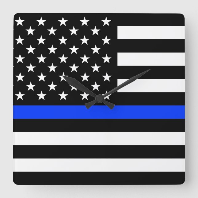 Thin Blue Line Police Flag Square Wall Clock (Front)