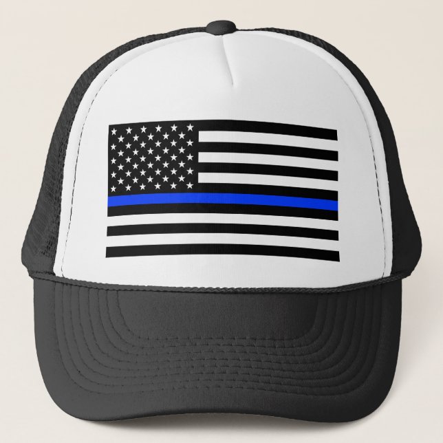 Thin Blue Line Police Flag Trucker Hat (Front)