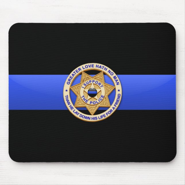 Thin Blue Line Police Greater Love Badge Mouse Pad (Front)