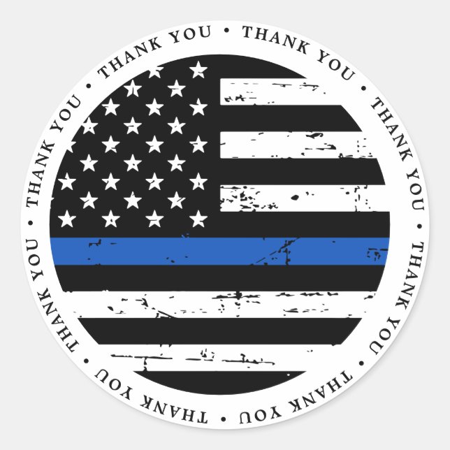 Thin Blue Line Police Law Enforcement Thank You Classic Round Sticker (Front)