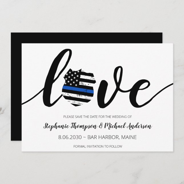 Thin Blue Line Police Law Enforcement Wedding Save Save The Date (Front/Back)