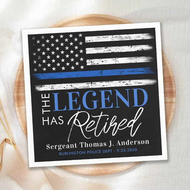 Thin Blue Line Police Legend Retired Retirement Napkin (Creator Uploaded)