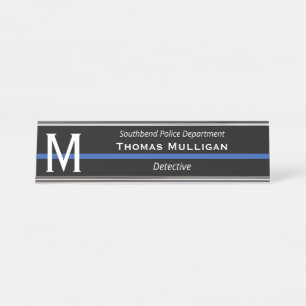 Thin Blue Line Police Monogrammed Initial Desk Name Plate