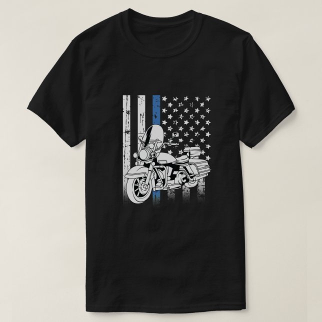 Thin Blue Line Police Motorcycle Classic T-Shirt (Design Front)