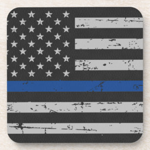 Thin Blue Line - Police Officer - American Flag Coaster