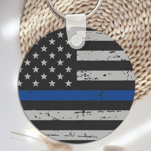 Thin Blue Line - Police Officer - American Flag Key Ring