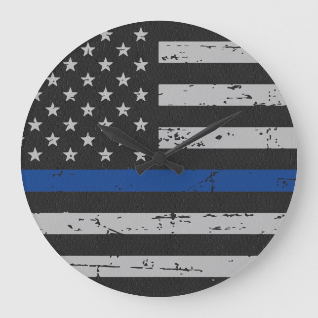 Thin Blue Line - Police Officer - American Flag Large Clock (Front)