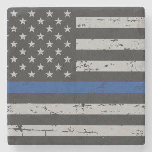 Thin Blue Line - Police Officer - American Flag Stone Coaster