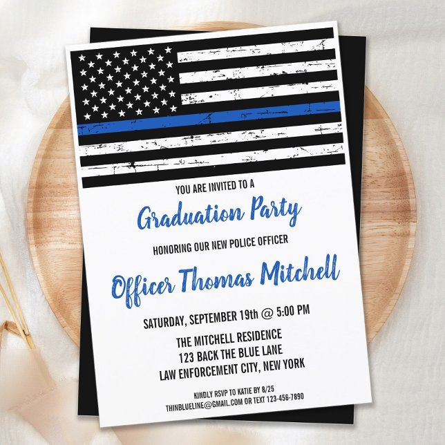 Thin Blue Line Police Officer Graduation Party Invitation (Creator Uploaded)