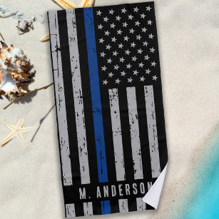 Thin Blue Line - Police Officer - K9 Police Dog Beach Towel