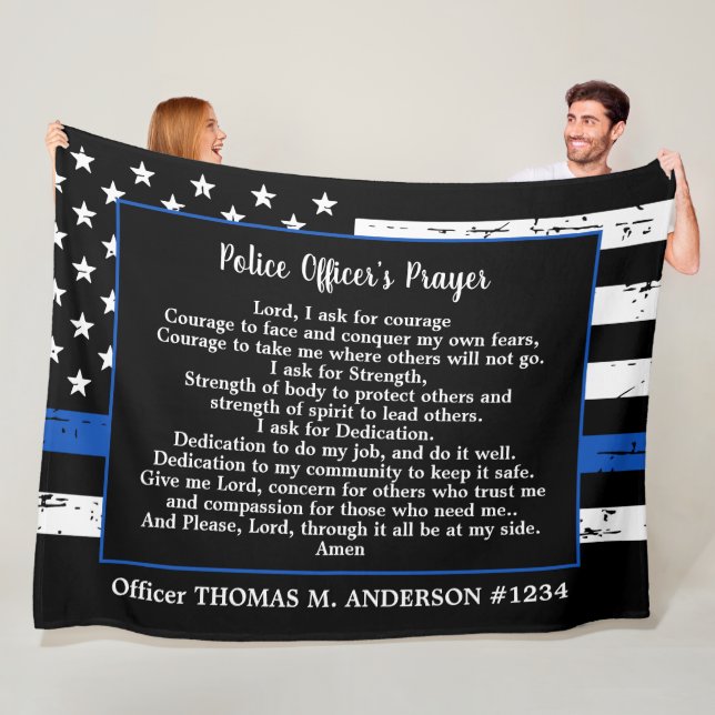 Thin Blue Line Police Officers Prayer Fleece Blanket (In Situ)