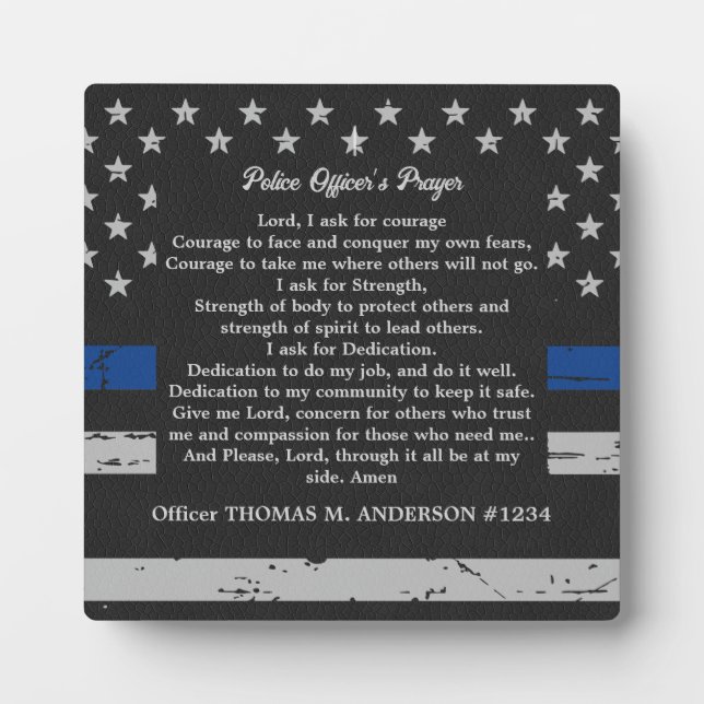 Thin Blue Line Police Officer's Prayer Plaque (Front)
