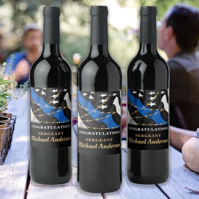 Thin Blue Line Police Party Gold Congratulations Wine Label (Creator Uploaded)