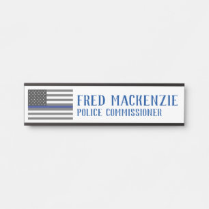 Thin Blue Line Police Patriotic Office Door Sign