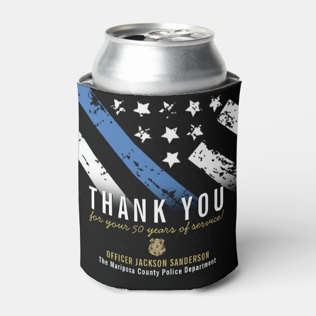 Thin Blue Line Police Retirement Anniversary Can Cooler (Can Front)