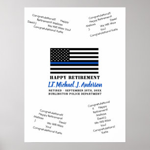 Thin Blue Line Police Retirement Guest Book Poster