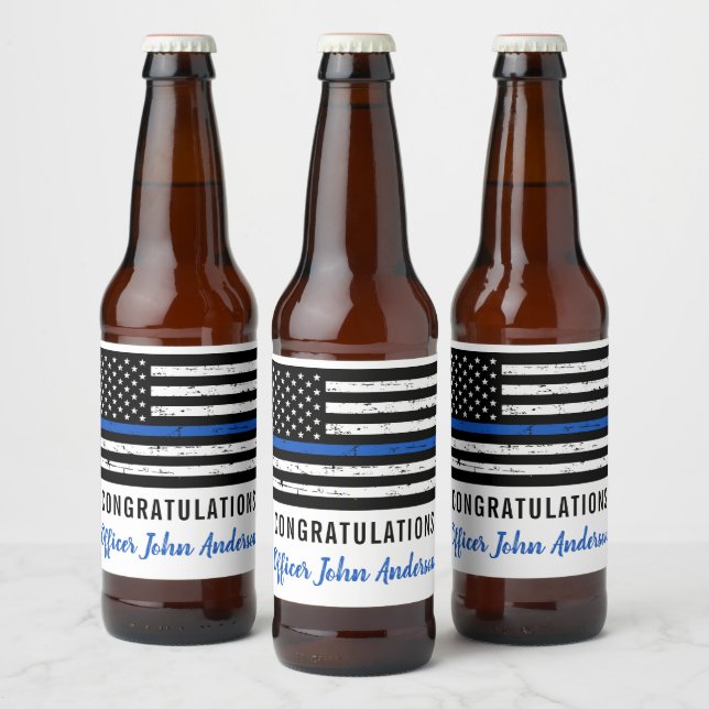 Thin Blue Line Police Retirement Law Enforcement Beer Bottle Label (Bottles)