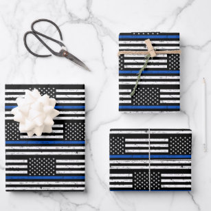 Thin Blue Line Police Retirement Law Enforcement Wrapping Paper Sheet