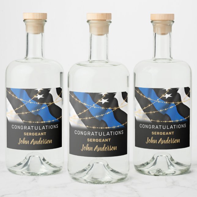 Thin Blue Line Police Retirement Party Liquor Bottle Label (Bottles)